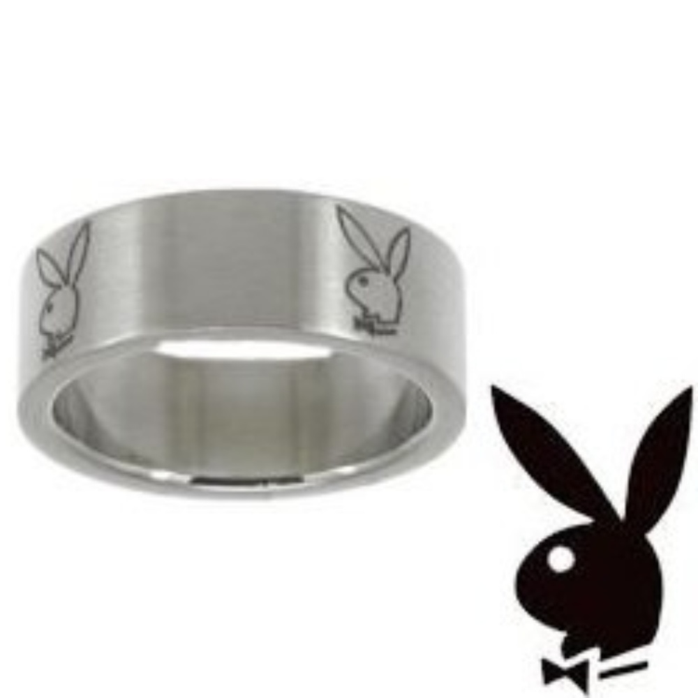 Mens Playboy Ring Bunny Logo Stainless Steel Wide Band Size 9.5 Men's Authentic - Picture 7 of 12